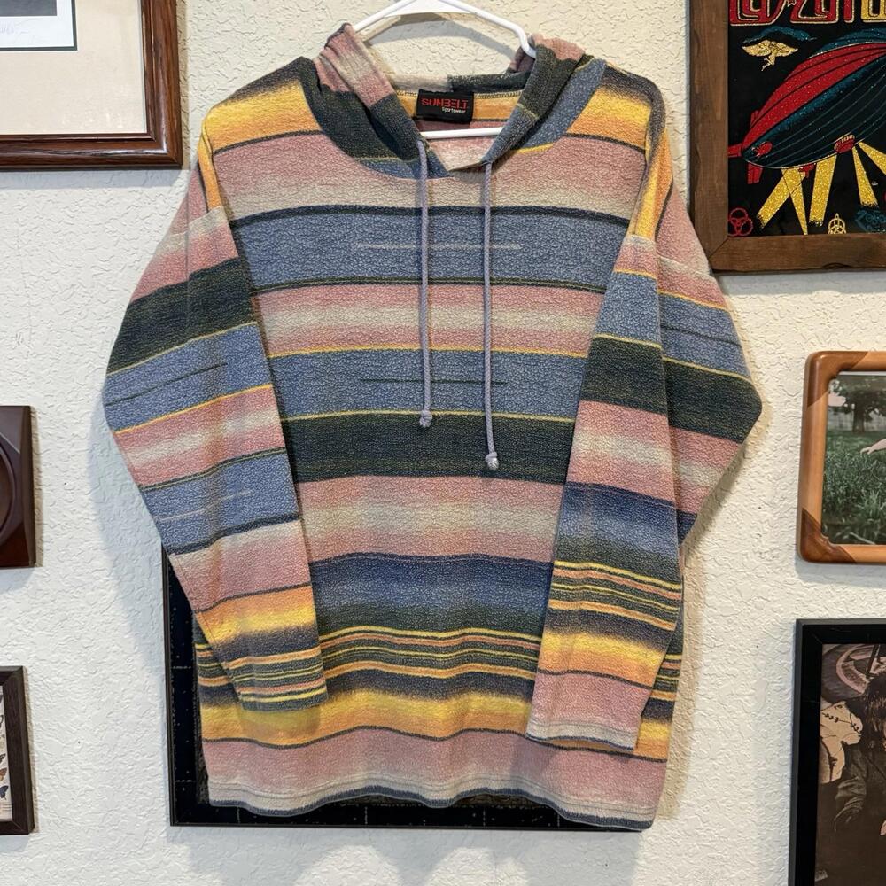 Vintage‎ 80s/90s RARE Striped Colorful Colorblock Sunbelt Sportswear Hoodie L/XL